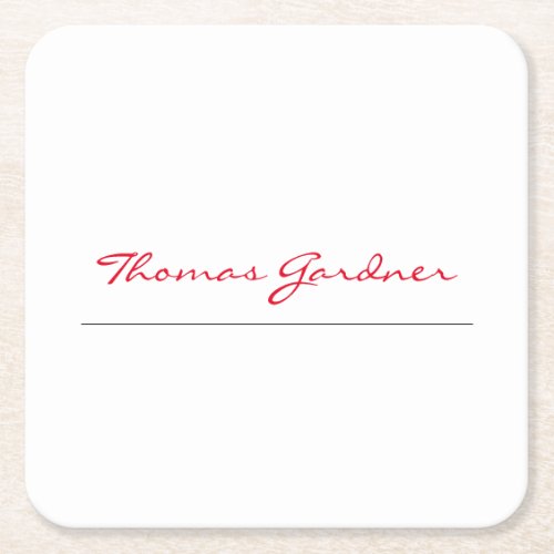 White Red Trendy Handwriting Plain Creative Modern Square Paper Coaster