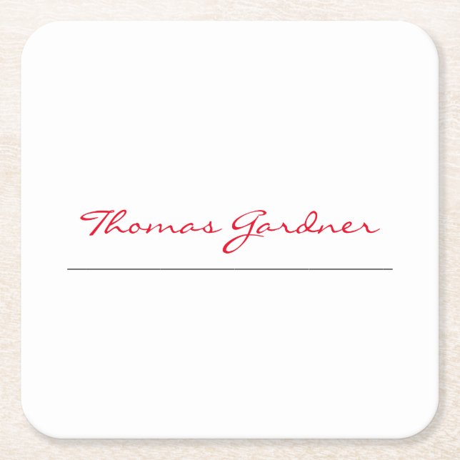 White Red Trendy Handwriting Plain Creative Modern Square Paper Coaster (Front)