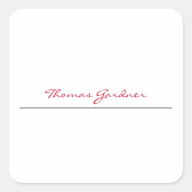 White Red Trendy Handwriting Plain Creative Modern Square Sticker (Front)