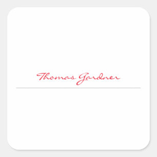 White Red Trendy Handwriting Plain Creative Modern Square Sticker