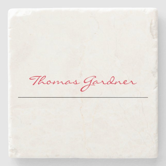 White Red Trendy Handwriting Plain Creative Modern Stone Coaster (Front)
