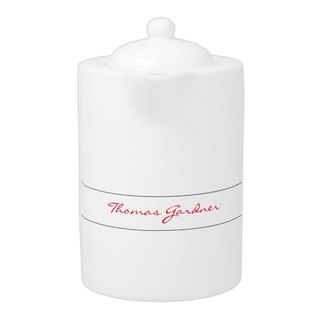 White Red Trendy Handwriting Plain Creative Modern Teapot (Front)