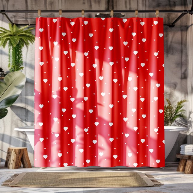 White & Red Valentines Hearts Pattern Shower Curtain (Creator Uploaded)