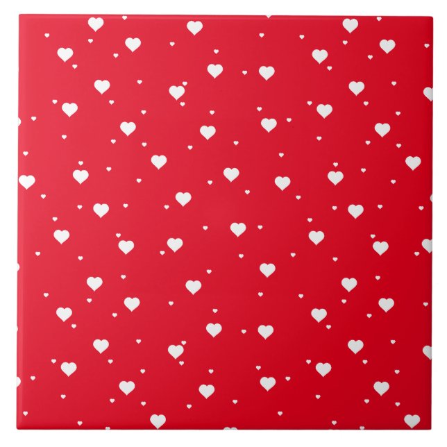 White & Red Valentines Hearts Pattern Tile (Front)