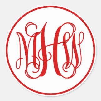 White Red Vine Script Monogram, DIY BG Classic Round Sticker