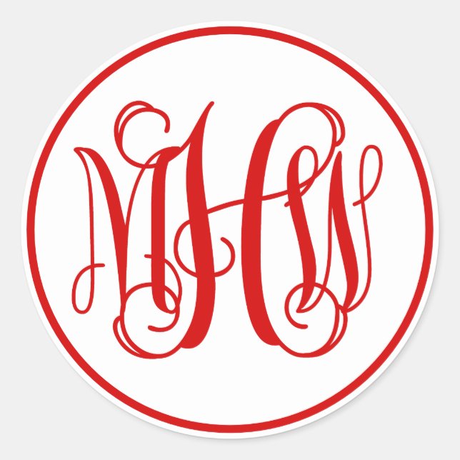 White Red Vine Script Monogram, DIY BG Classic Round Sticker (Front)