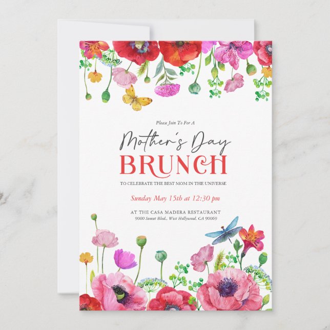White Red Watercolor Floral Mother's Day Brunch Invitation (Front)