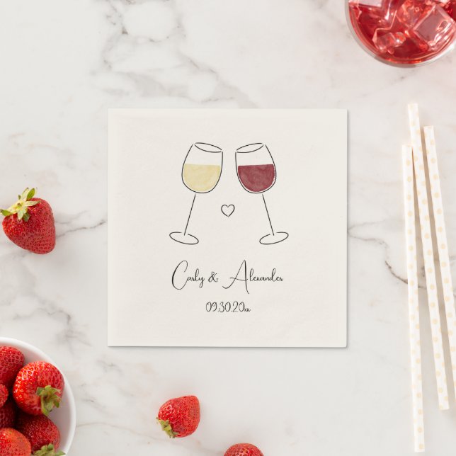 White Red Wine Glass Cheers Wedding Engagement Napkins (Insitu)