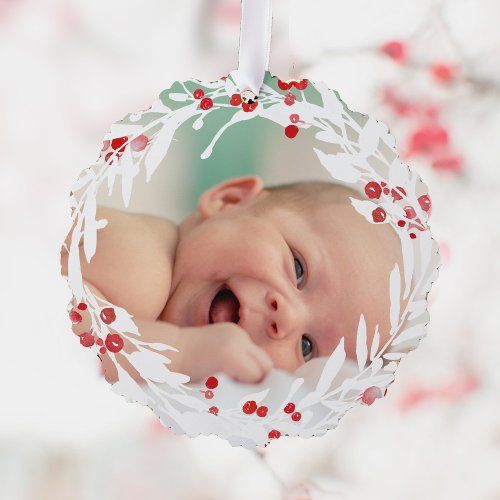 white red wreath new baby ornament card