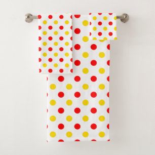 White Red Yellow Polka Dots Design Bath Towel Set