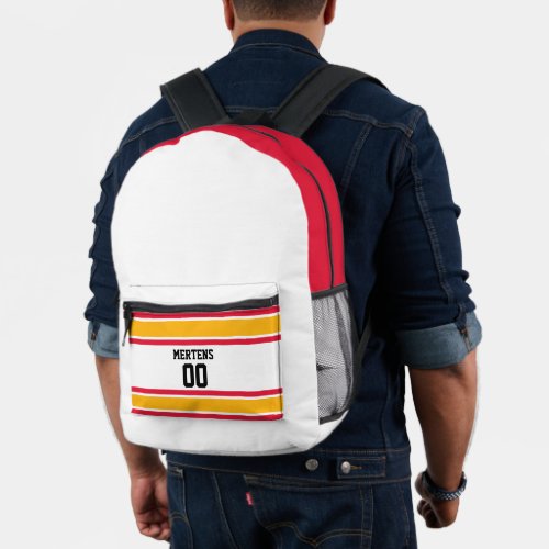White Red Yellow Sports Striped Jersey Team Name Printed Backpack