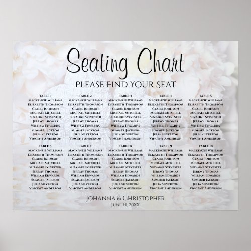 White Reflections 10 Table Wedding Seating Chart