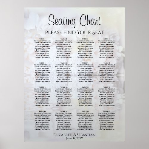 White Reflections 16 Table Wedding Seating Chart