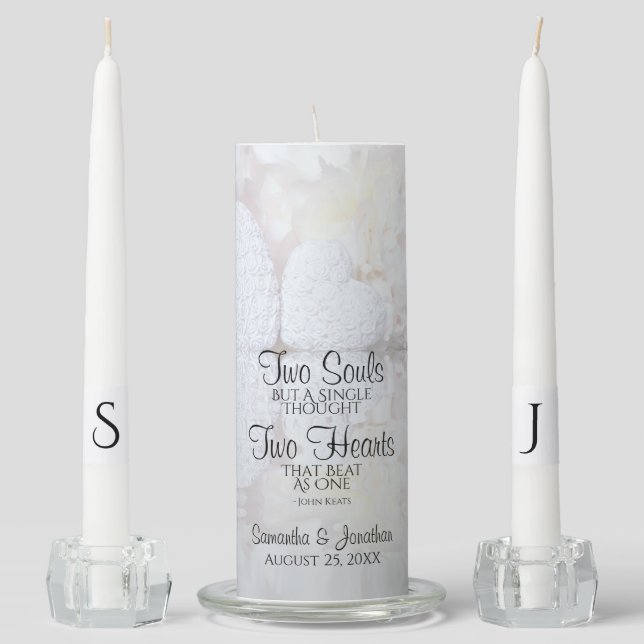 White Reflections Keats Quote Wedding Unity Candle Set (Front)