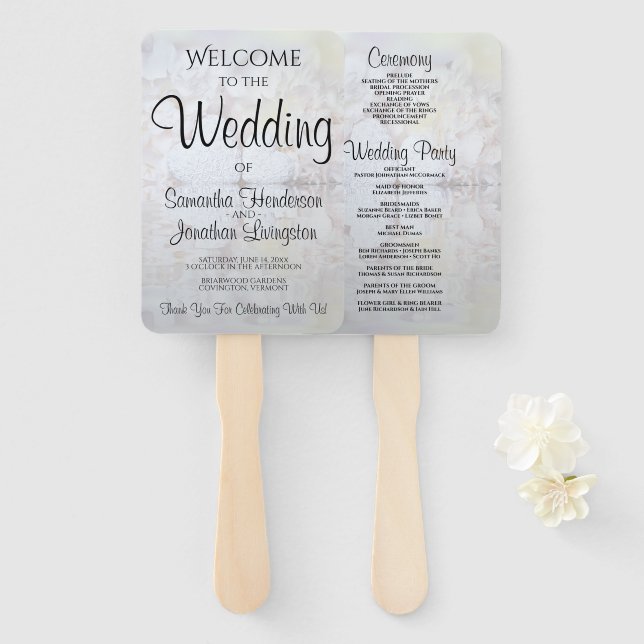 White Reflections Wedding Fans with Program (Front and Back)