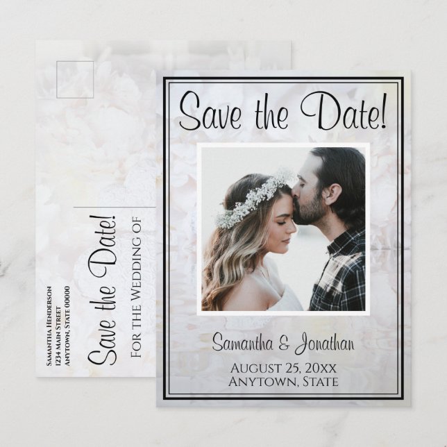 White Reflections Wedding Save the Date Postcard (Front/Back)