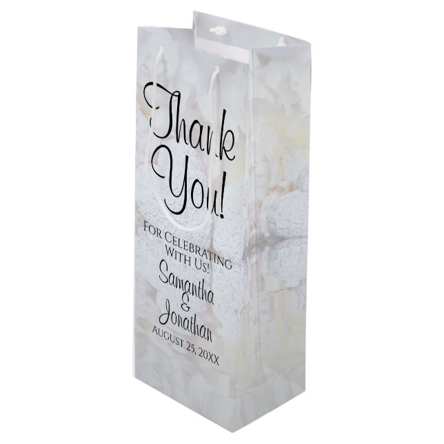 White Reflections Wedding Thank You Wine Gift Bag (Front Angled)