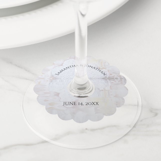 White Reflections Wedding Wine Glass Tags (Close Up)
