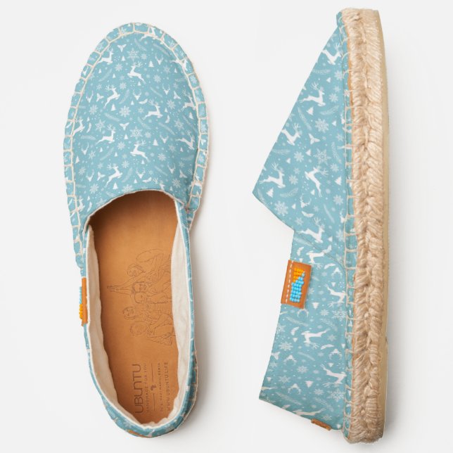 White Reindeer and Snowflakes on Pale Blue Espadrilles (Side)
