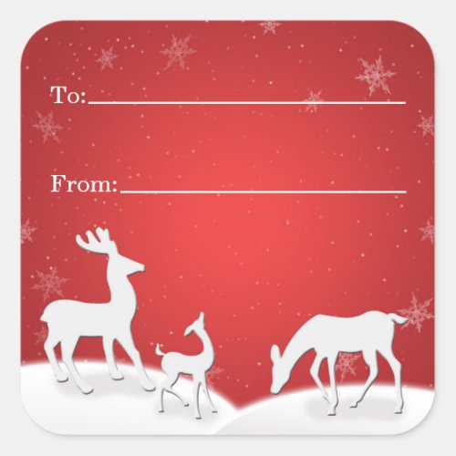 White Reindeer and Snowflakes Sticker Gift Tag