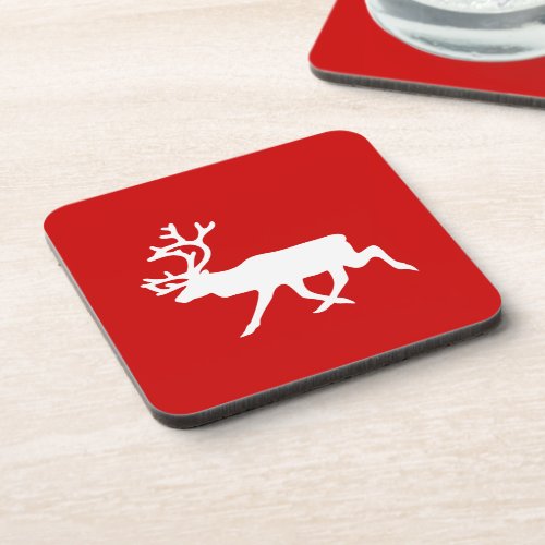 White Reindeer  Caribou Silhouette Beverage Coaster