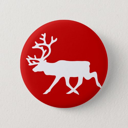 White Reindeer  Caribou Silhouette Button