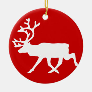 White Reindeer / Caribou Silhouette Ceramic Ornament