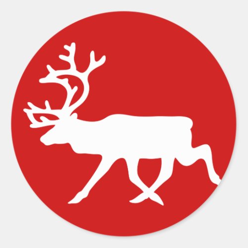 White Reindeer  Caribou Silhouette Classic Round Sticker