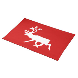 White Reindeer / Caribou Silhouette Cloth Placemat