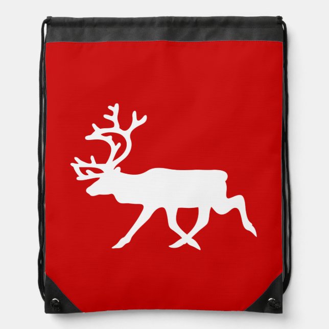 White Reindeer / Caribou Silhouette Drawstring Bag (Front)
