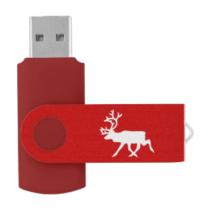 White Reindeer / Caribou Silhouette Flash Drive