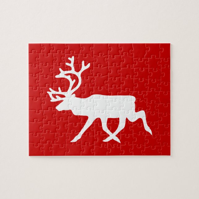 White Reindeer / Caribou Silhouette Jigsaw Puzzle (Horizontal)