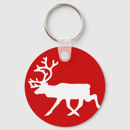 White Reindeer  Caribou Silhouette Keychain
