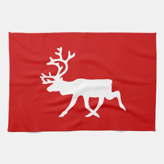 White Reindeer / Caribou Silhouette Kitchen Towel (Horizontal)