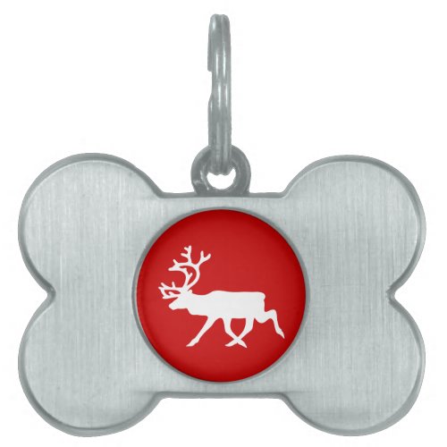 White Reindeer  Caribou Silhouette Pet Name Tag