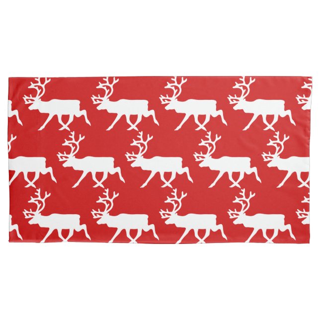 White Reindeer / Caribou Silhouette Pillow Case (Front-Left)