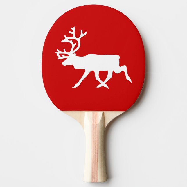 White Reindeer / Caribou Silhouette Ping-Pong Paddle (Front)