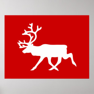 White Reindeer / Caribou Silhouette Poster