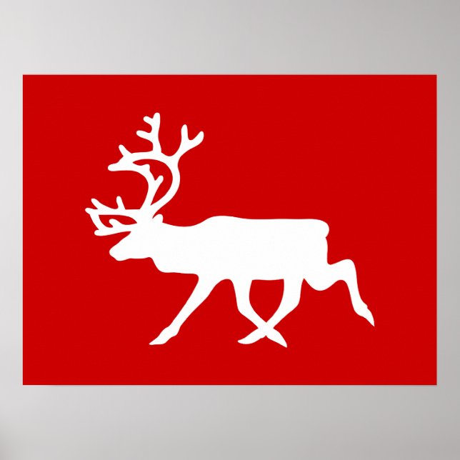White Reindeer / Caribou Silhouette Poster (Front)