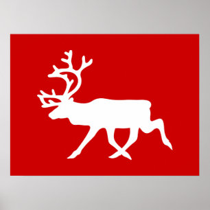 White Reindeer / Caribou Silhouette Poster