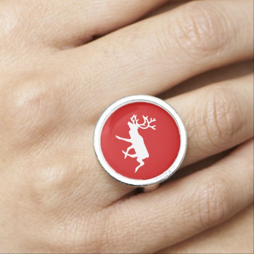 White Reindeer  Caribou Silhouette Ring