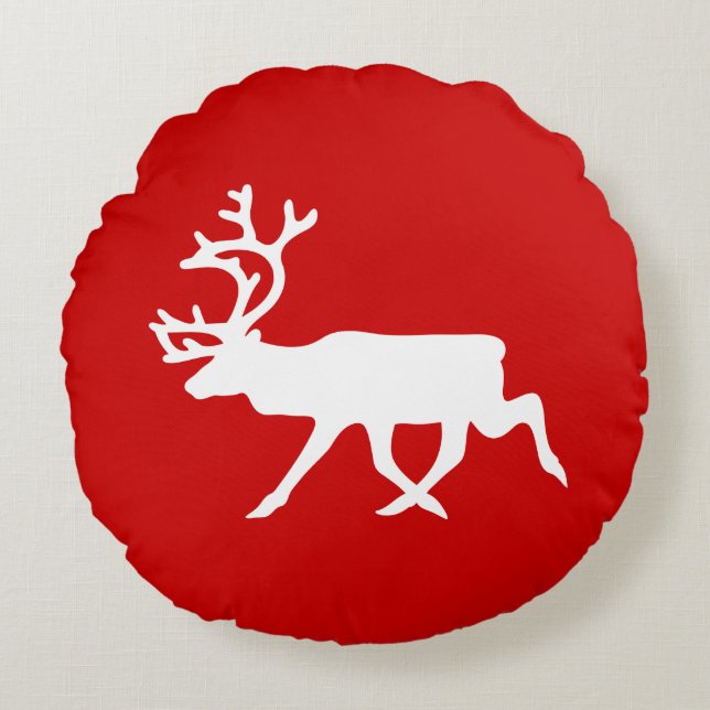 White Reindeer / Caribou Silhouette Round Pillow (Front)