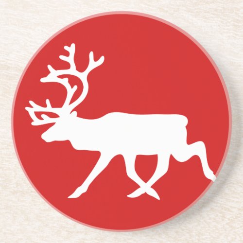 White Reindeer  Caribou Silhouette Sandstone Coaster