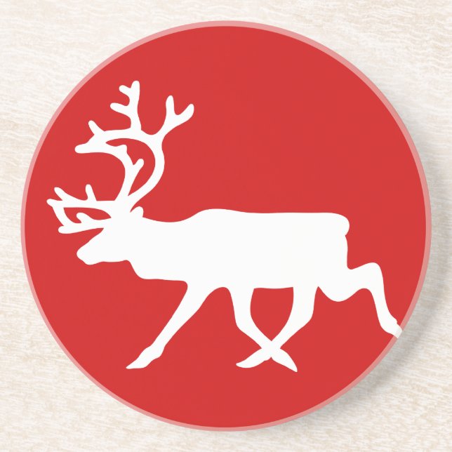 White Reindeer / Caribou Silhouette Sandstone Coaster (Front)