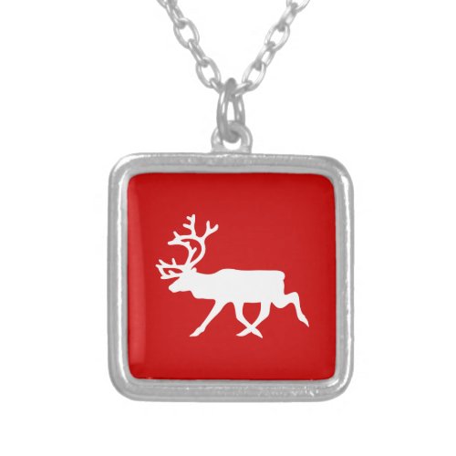 White Reindeer  Caribou Silhouette Silver Plated Necklace