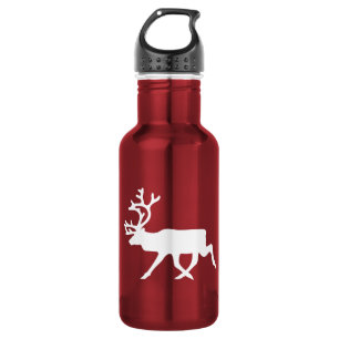 White Reindeer / Caribou Silhouette Stainless Steel Water Bottle