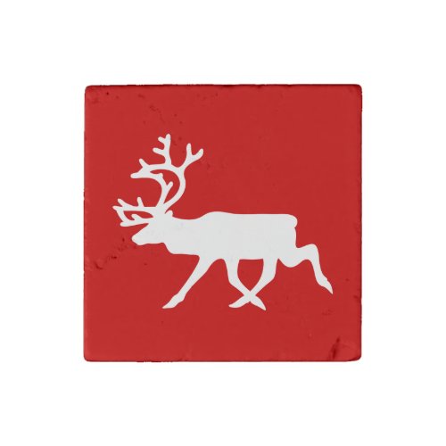 White Reindeer  Caribou Silhouette Stone Magnet