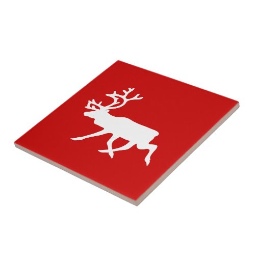 White Reindeer  Caribou Silhouette Tile