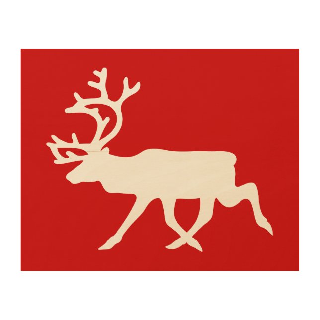 White Reindeer / Caribou Silhouette Wood Wall Art (Front)
