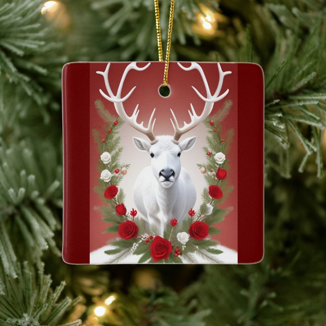 White Reindeer  Ceramic Ornament (White Reindeer Christmas Tree  
Decoration!)